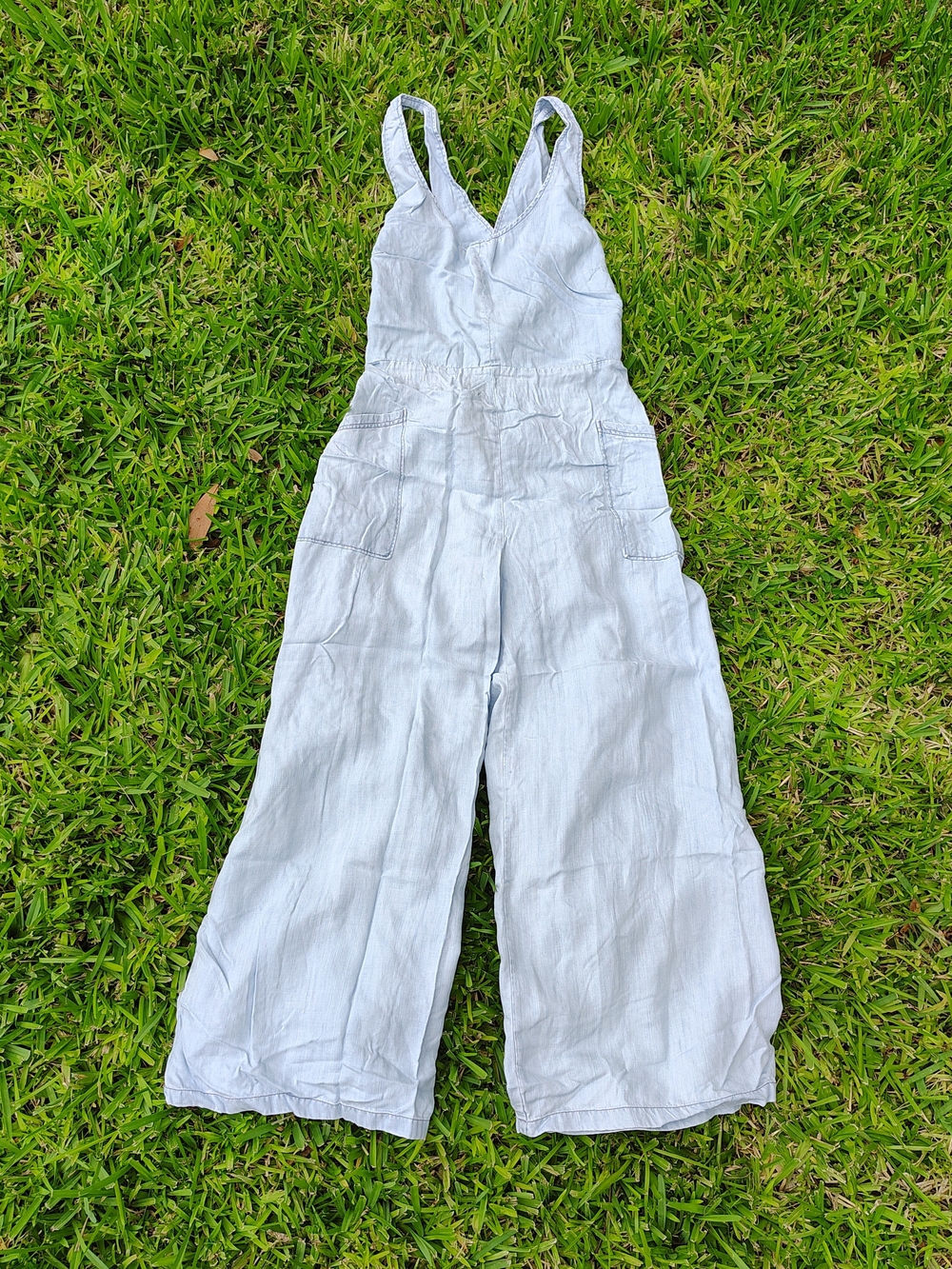 prAna Women's Blue Sleeveless Wide-Leg V-Neck Jumpsuit L